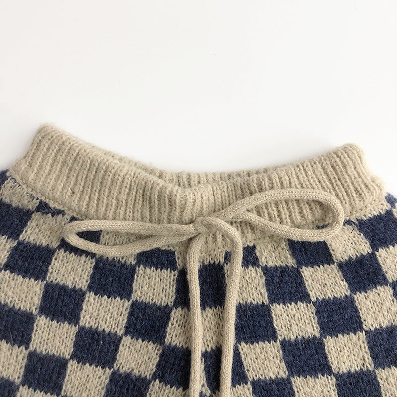 Checkerboard knit shorts drawstring waist detail, toddler sweater shorts