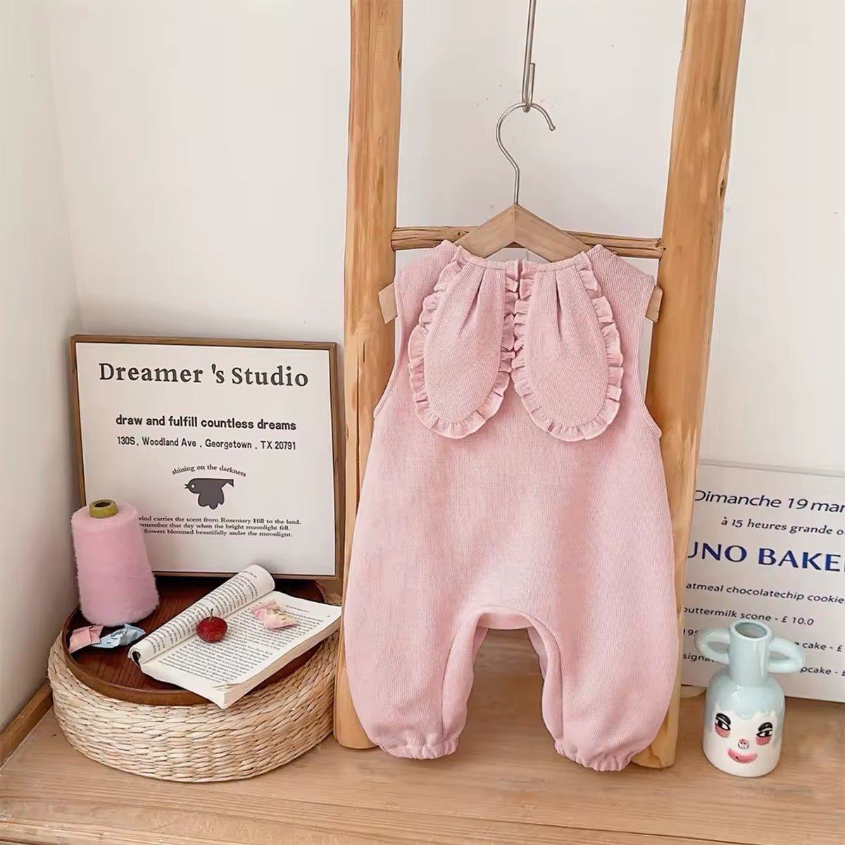 Fluffy Bunny Jumpsuit Set – Soft Blush 🐰💖