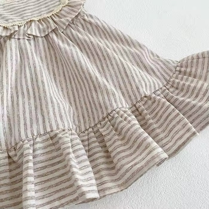 Linen Stripes Dress & Romper Set – Rustic Charm 🤎🌾