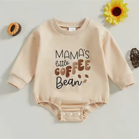 Mama's Little Coffee Bean sweatshirt romper with coffee bean graphic print