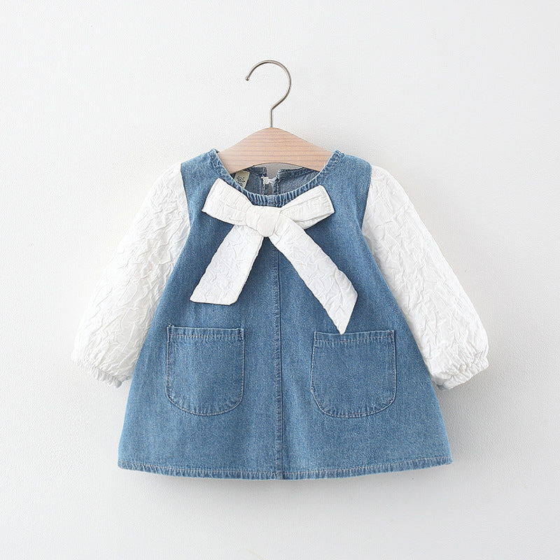 Denim Bow Charm Dress – Classic Blue & Ivory 🎀👗