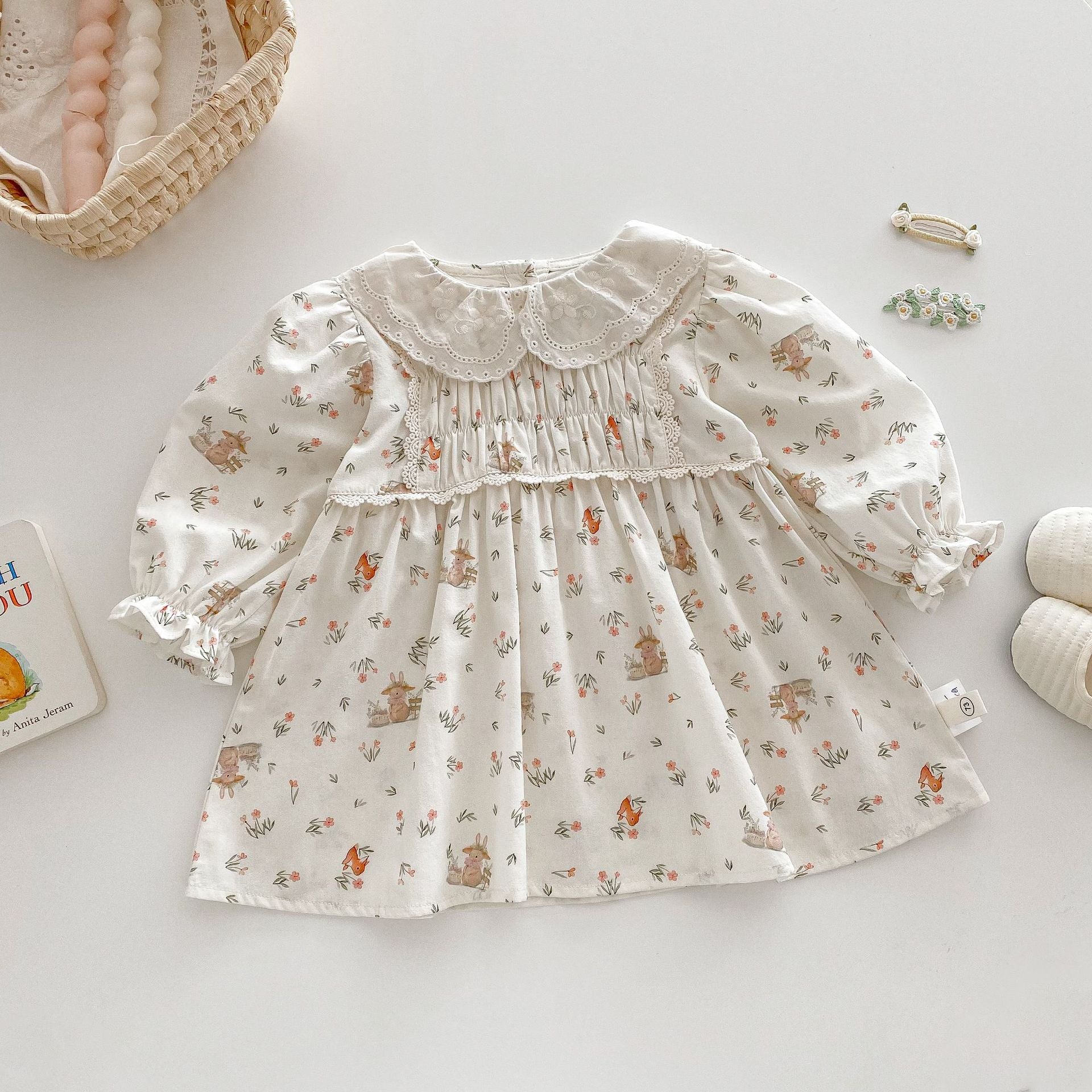 Baby Season Korean Style Rabbit Floral Princess Dress