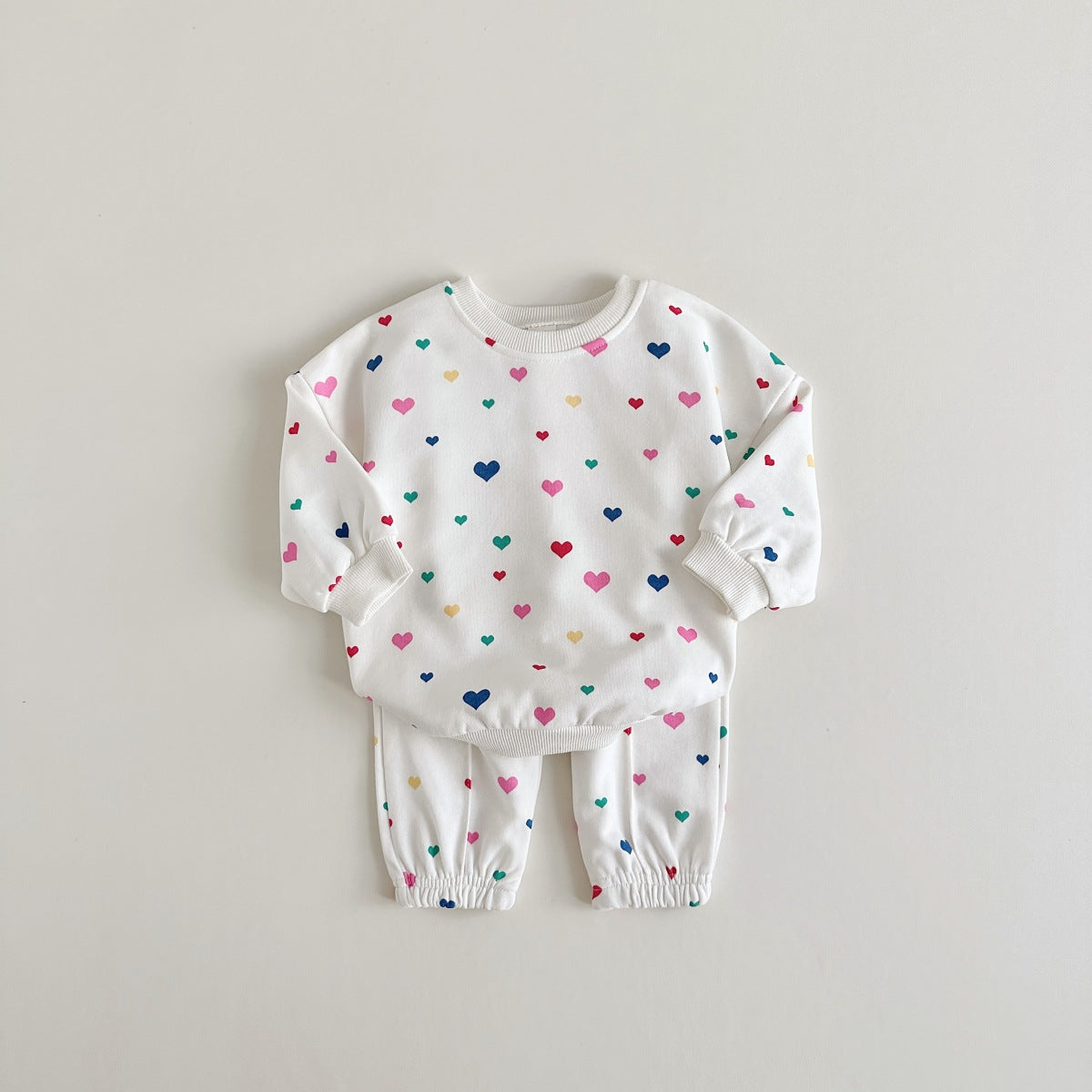 Newborn Colored Loving Heart Printed Long Sleeve Trousers Suit