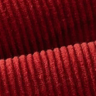 Close-up of the fine-wale red corduroy fabric