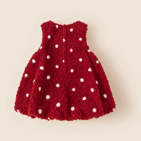Back of the red polka dot fleece dress with back zip