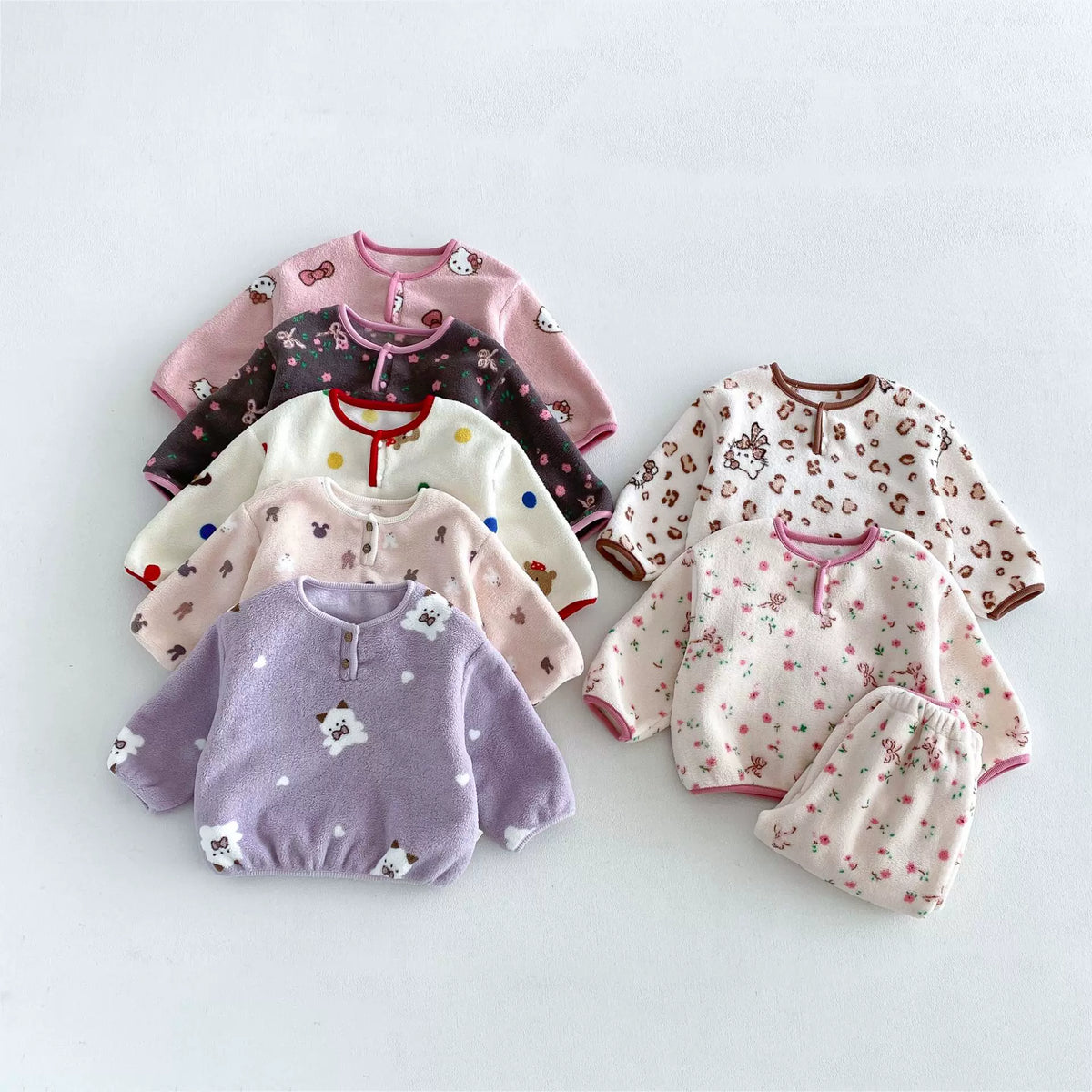 Posy Plush Fleece Pajama Set – Girls Henley Pyjamas