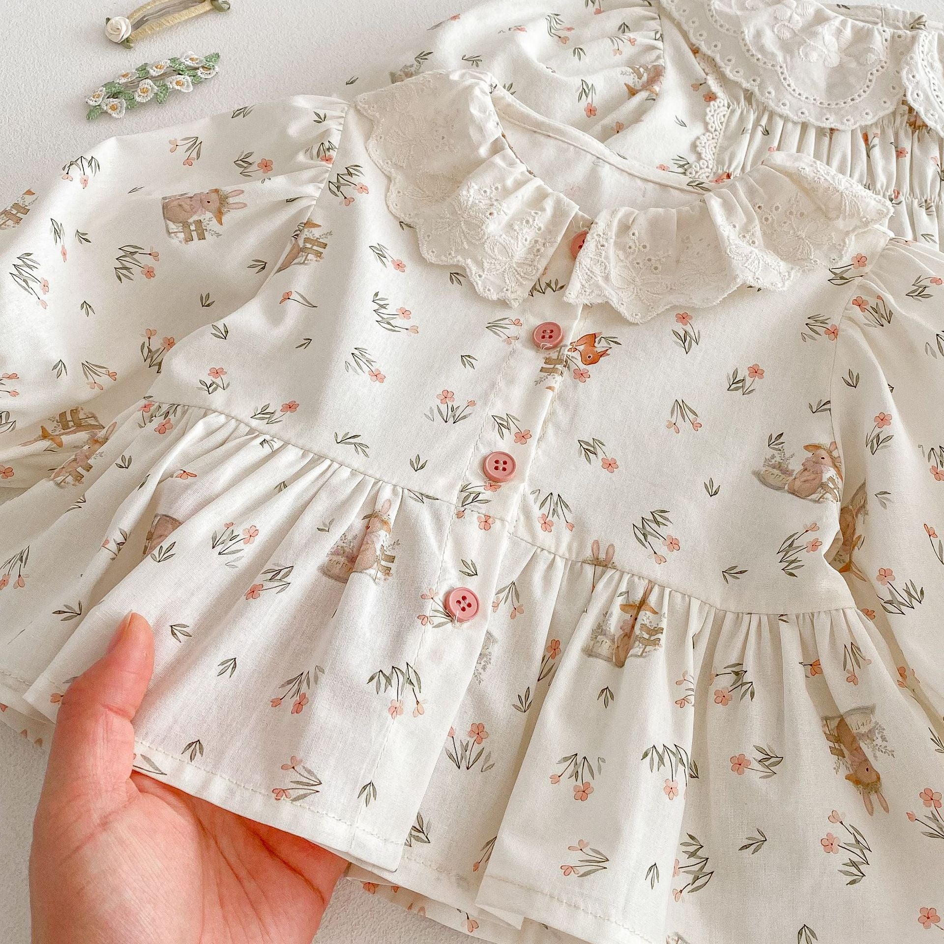 Baby Season Korean Style Rabbit Floral Princess Dress