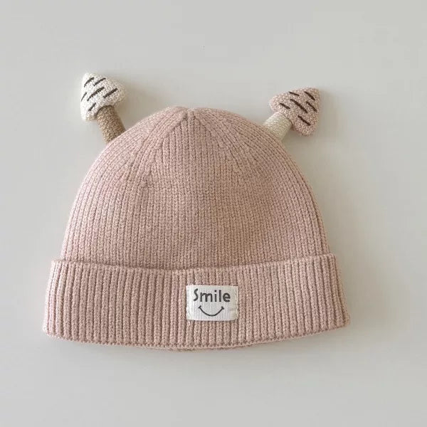 Blush pink mushroom knit baby hat