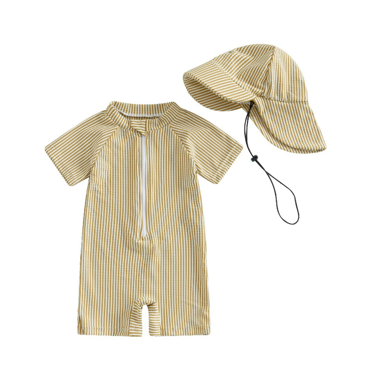 70-80-90-100-110 Hat One-piece Special Striped Short Sleeve Children's Swimsuit