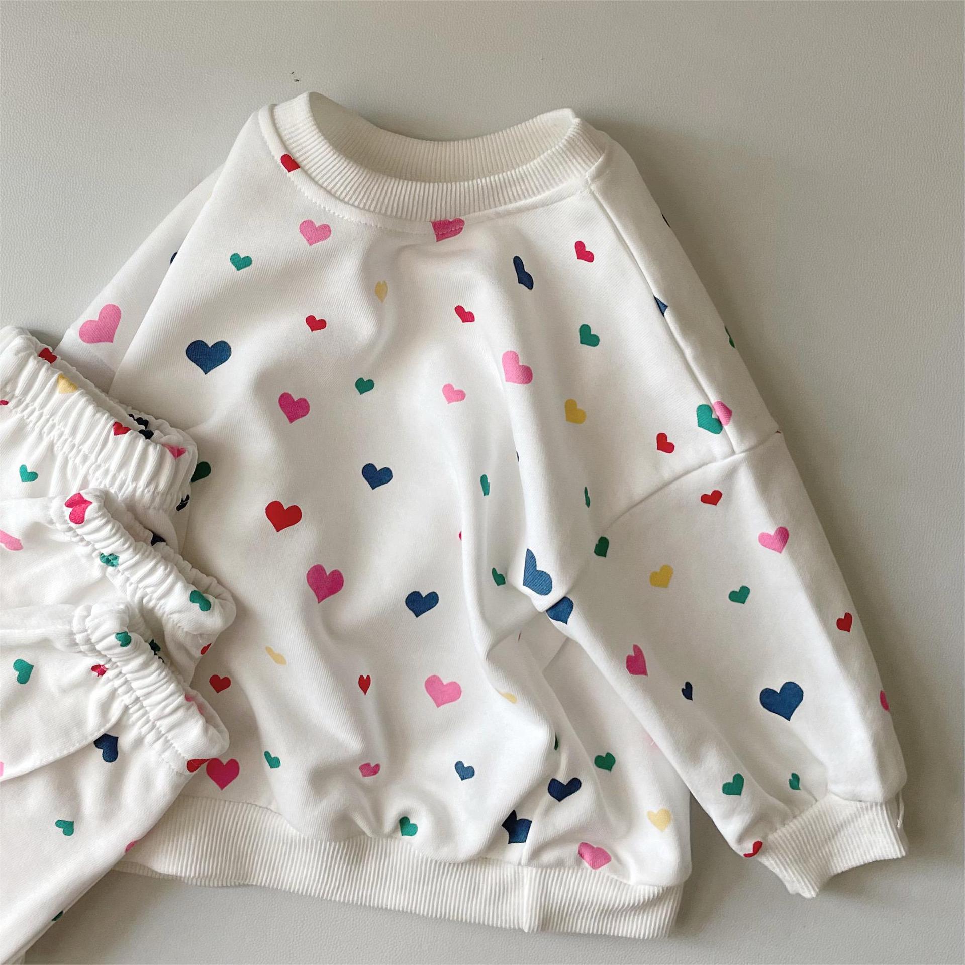 Newborn Colored Loving Heart Printed Long Sleeve Trousers Suit