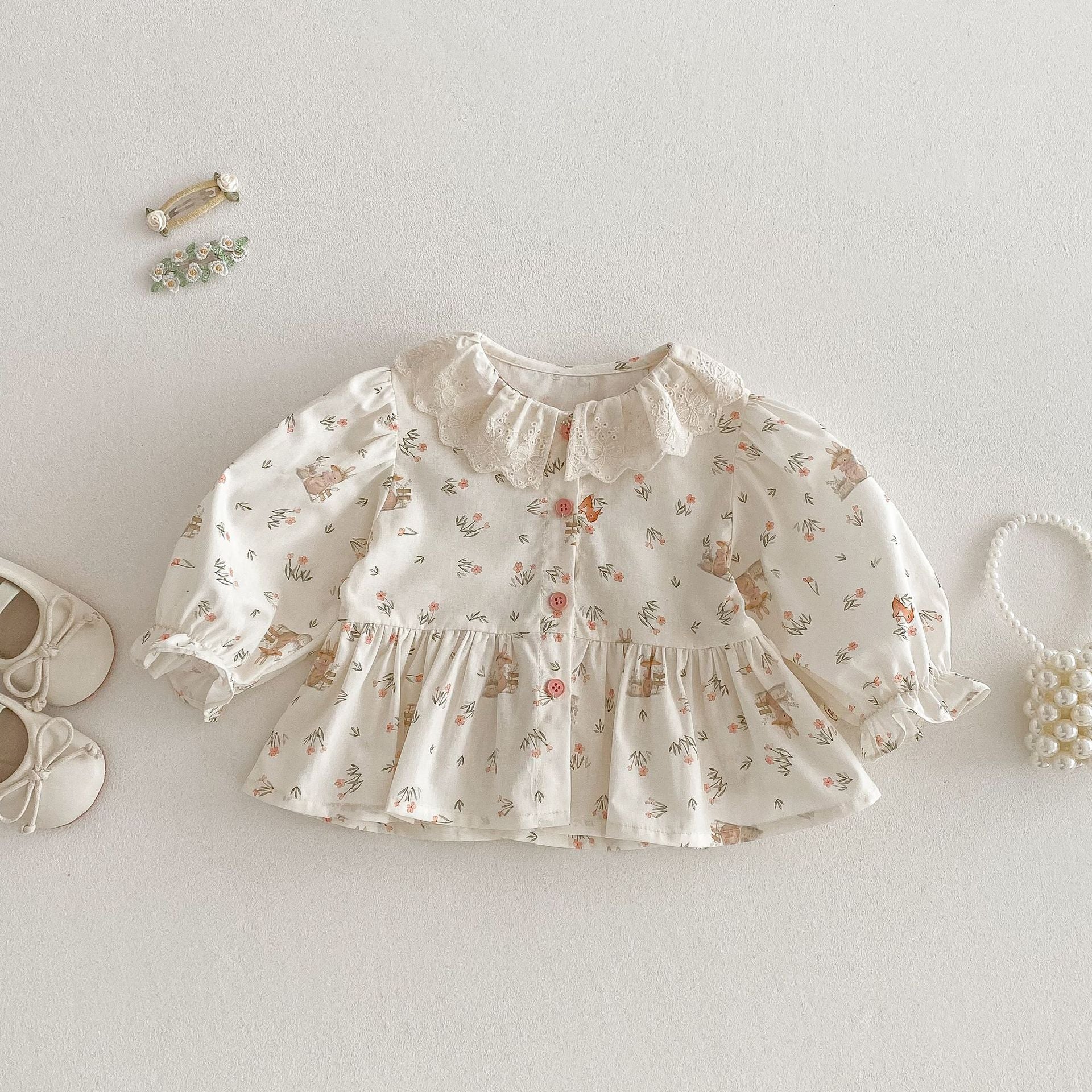 Baby Season Korean Style Rabbit Floral Princess Dress