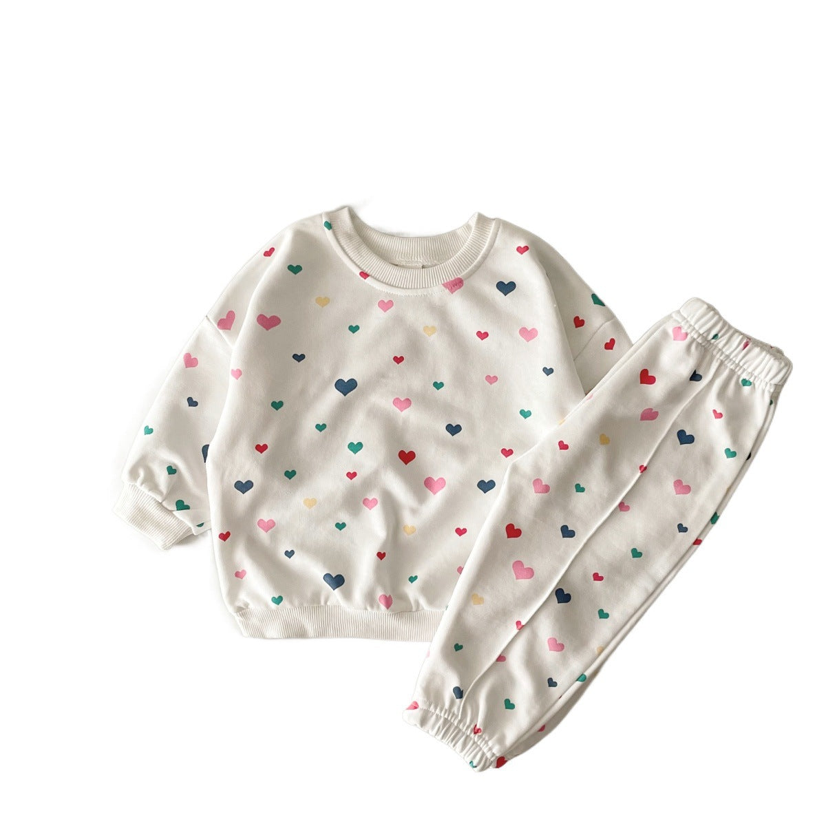 Newborn Colored Loving Heart Printed Long Sleeve Trousers Suit