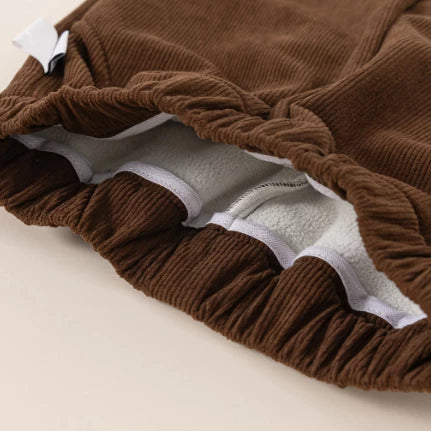 Elastic waistband of fleece-lined corduroy pants
