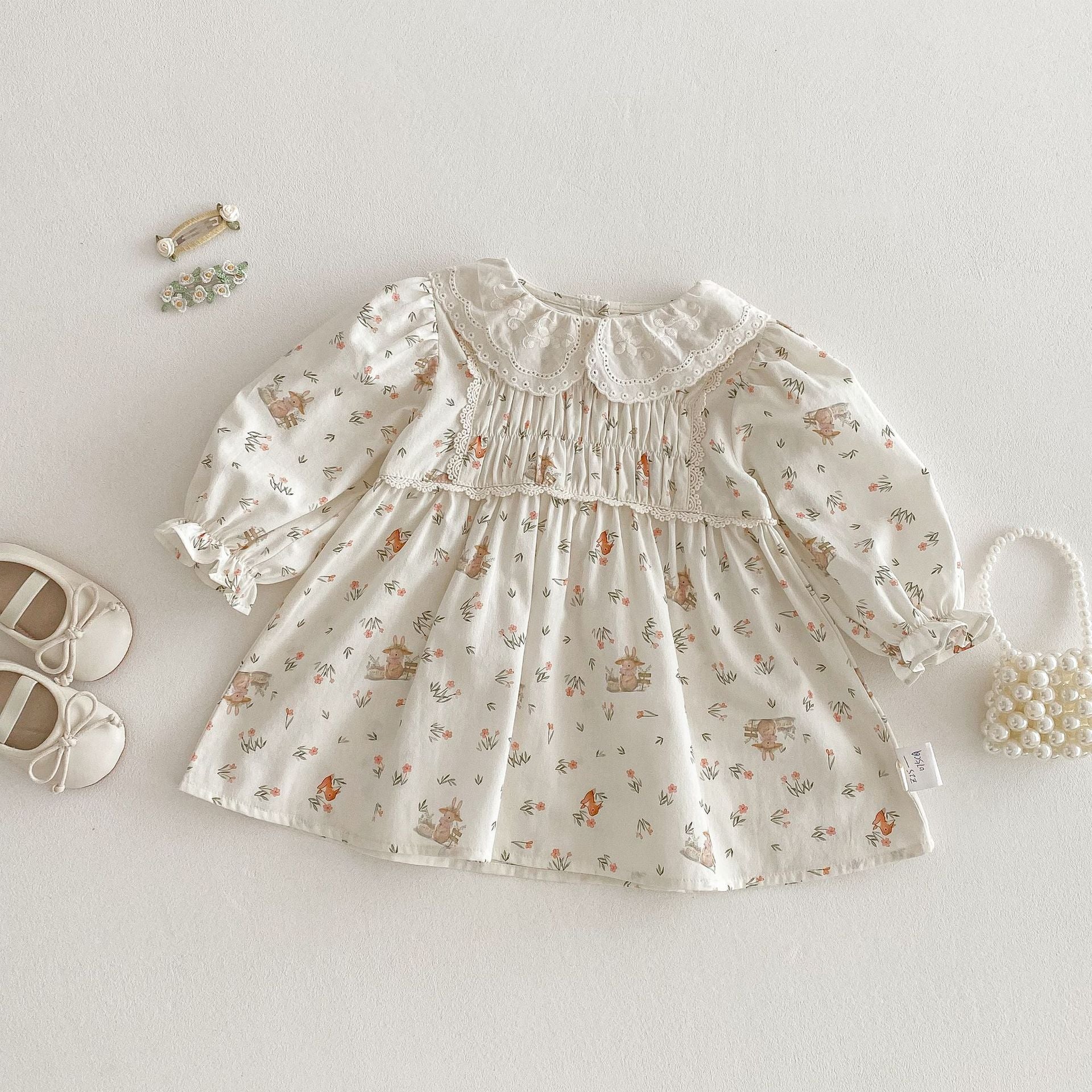 Baby Season Korean Style Rabbit Floral Princess Dress