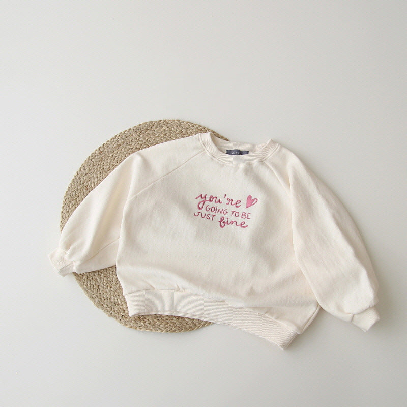 Medium And Large Children's Long Sleeve Letter Embroidery Fashionable Round Neck Loose Sweater