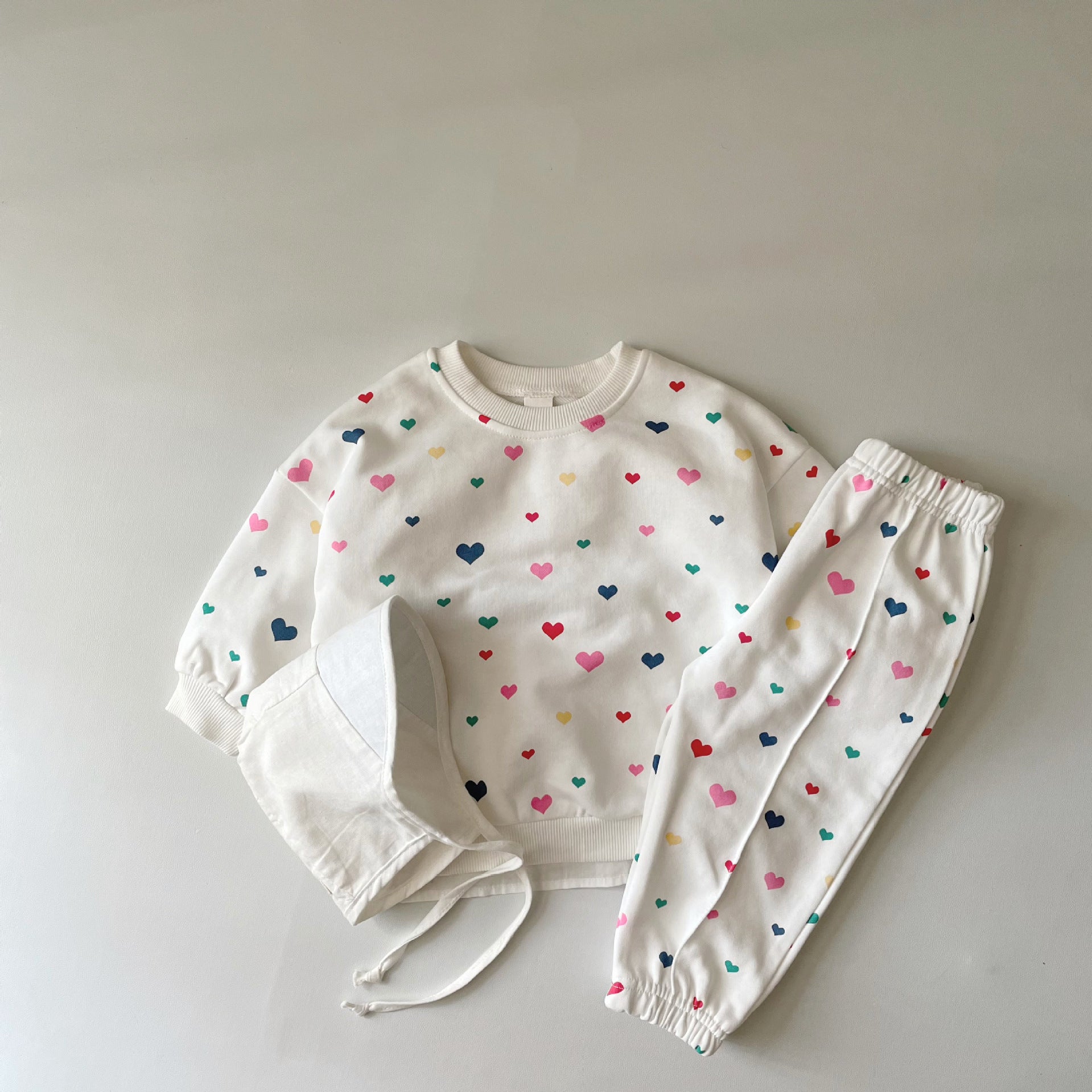 Newborn Colored Loving Heart Printed Long Sleeve Trousers Suit