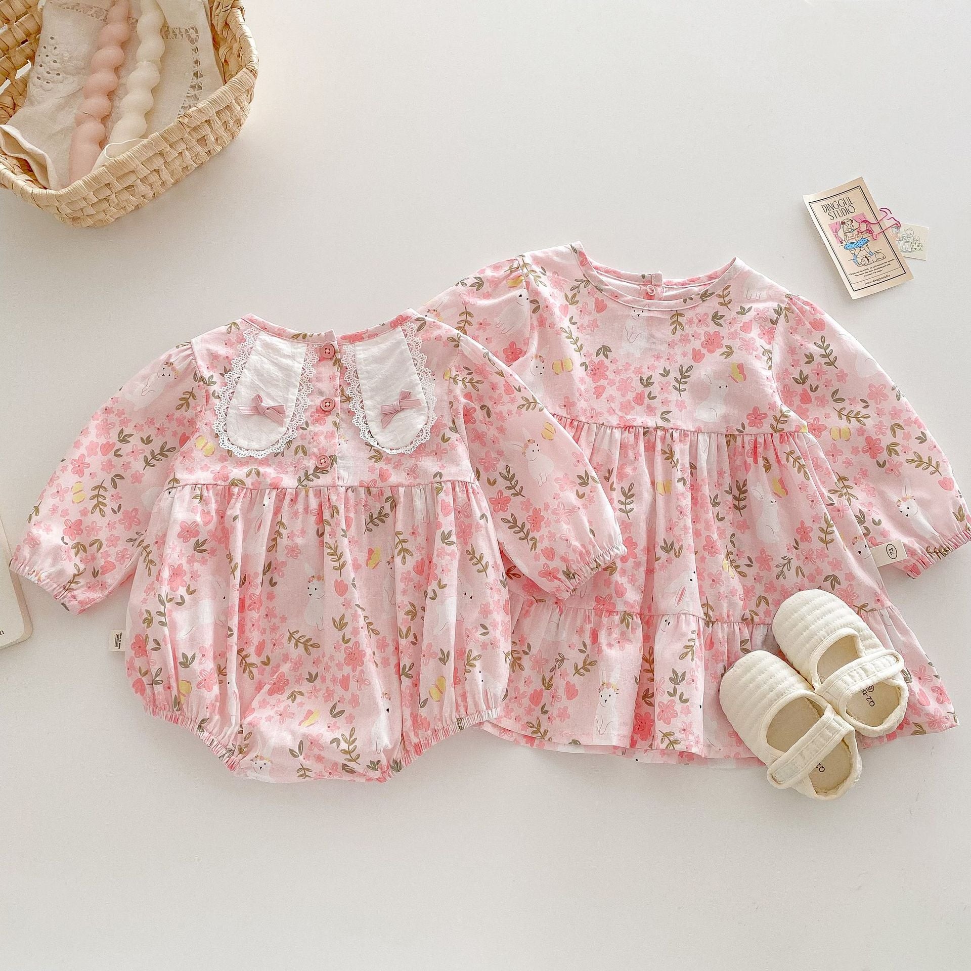 Sugar Petal Bunny Set Romper and Dress – Spring Blush 🍓🐰