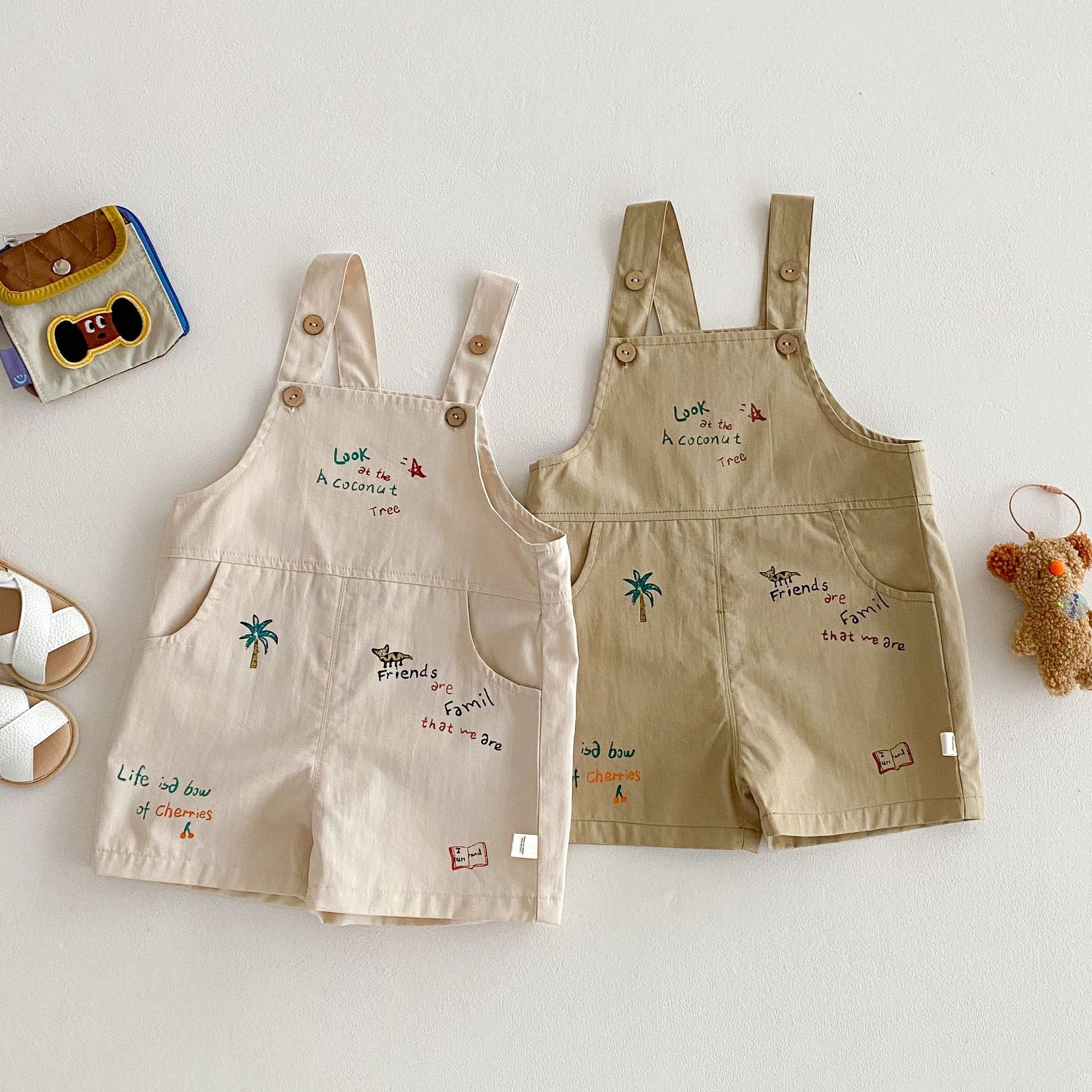 Simple Fashion T-shirt Fashion Baby Korean Style Cartoon Suspender Pants