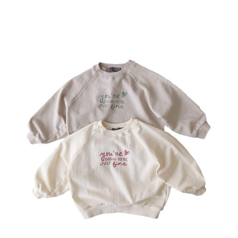 Medium And Large Children's Long Sleeve Letter Embroidery Fashionable Round Neck Loose Sweater