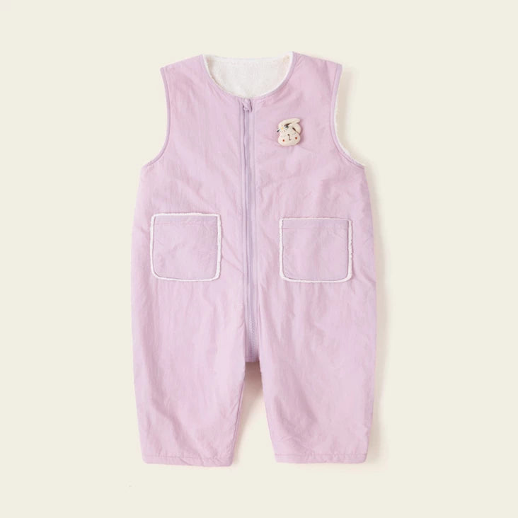 Lilac pink quilted zip romper with cream sherpa lining