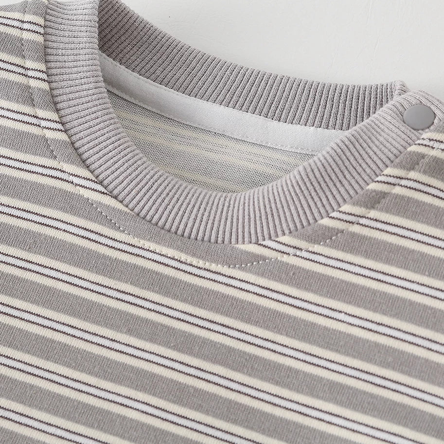 Striped baby tee with ribbed neckline and shoulder snap