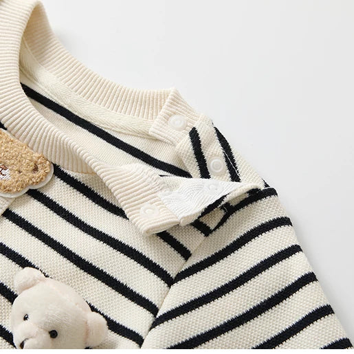 Close-up of the teddy bear placket, ribbed neckline and shoulder snaps