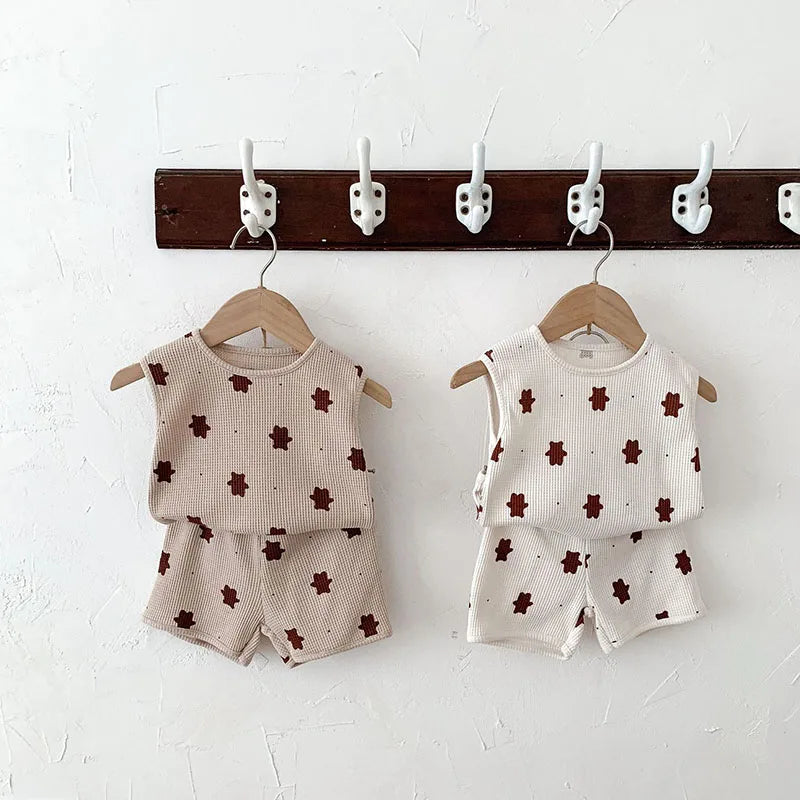 Infant Waffle Bear Vest & Shorts Set