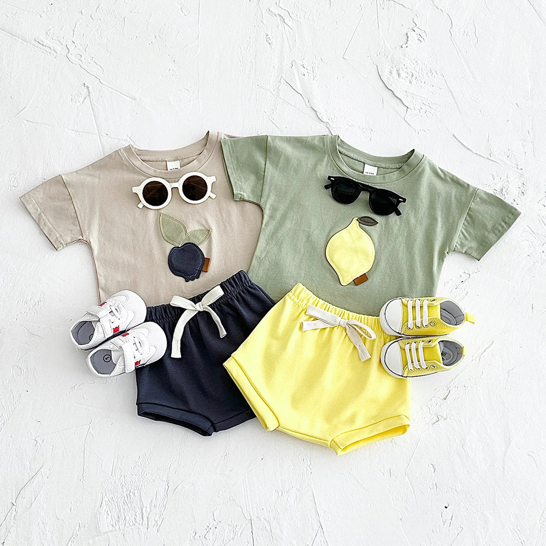 Fruit Print Round Neck T-shirt & Shorts