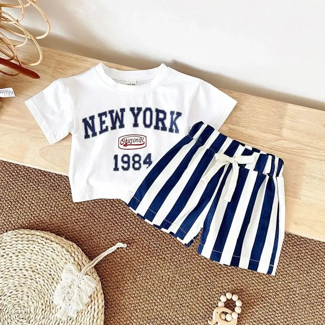 New York Print T-Shirt & Bars Shorts Set