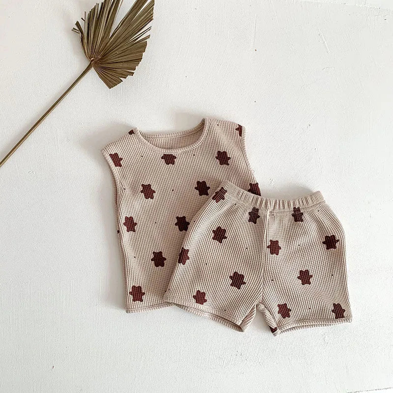 Infant Waffle Bear Vest & Shorts Set