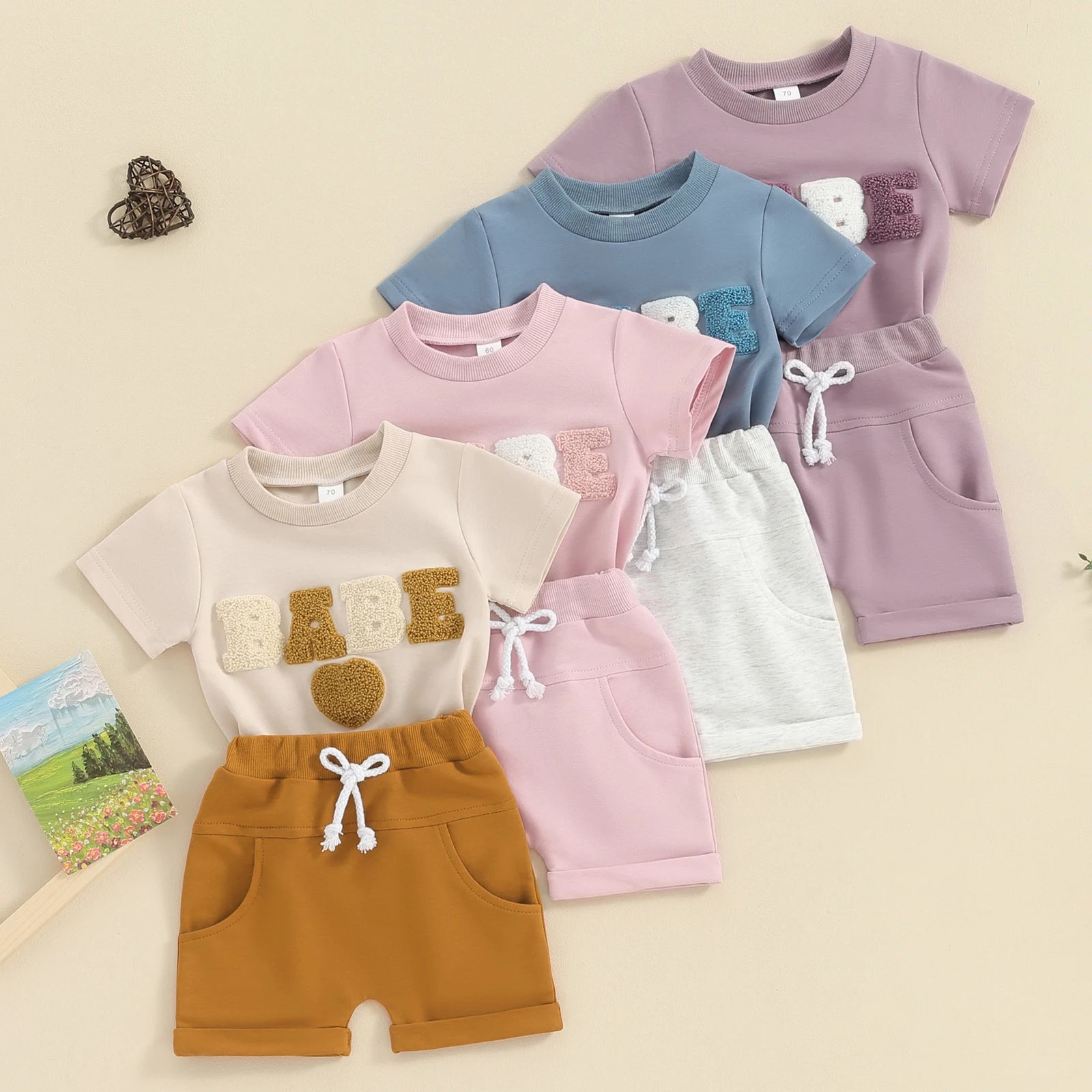 Fuzzy Heart T-Shirt & Shorts Set