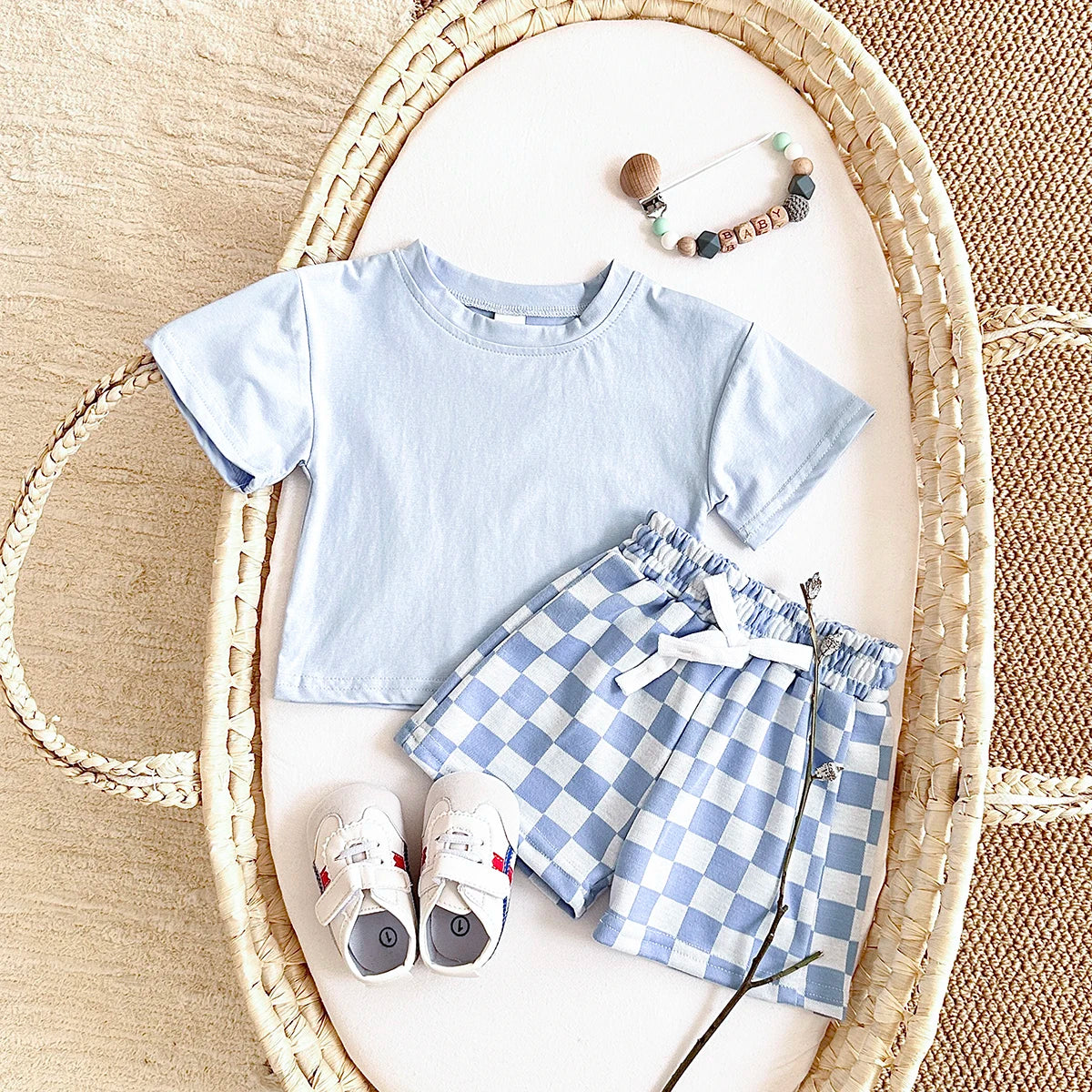 Summer Short Sleeved T-shirt & Plaid Shorts