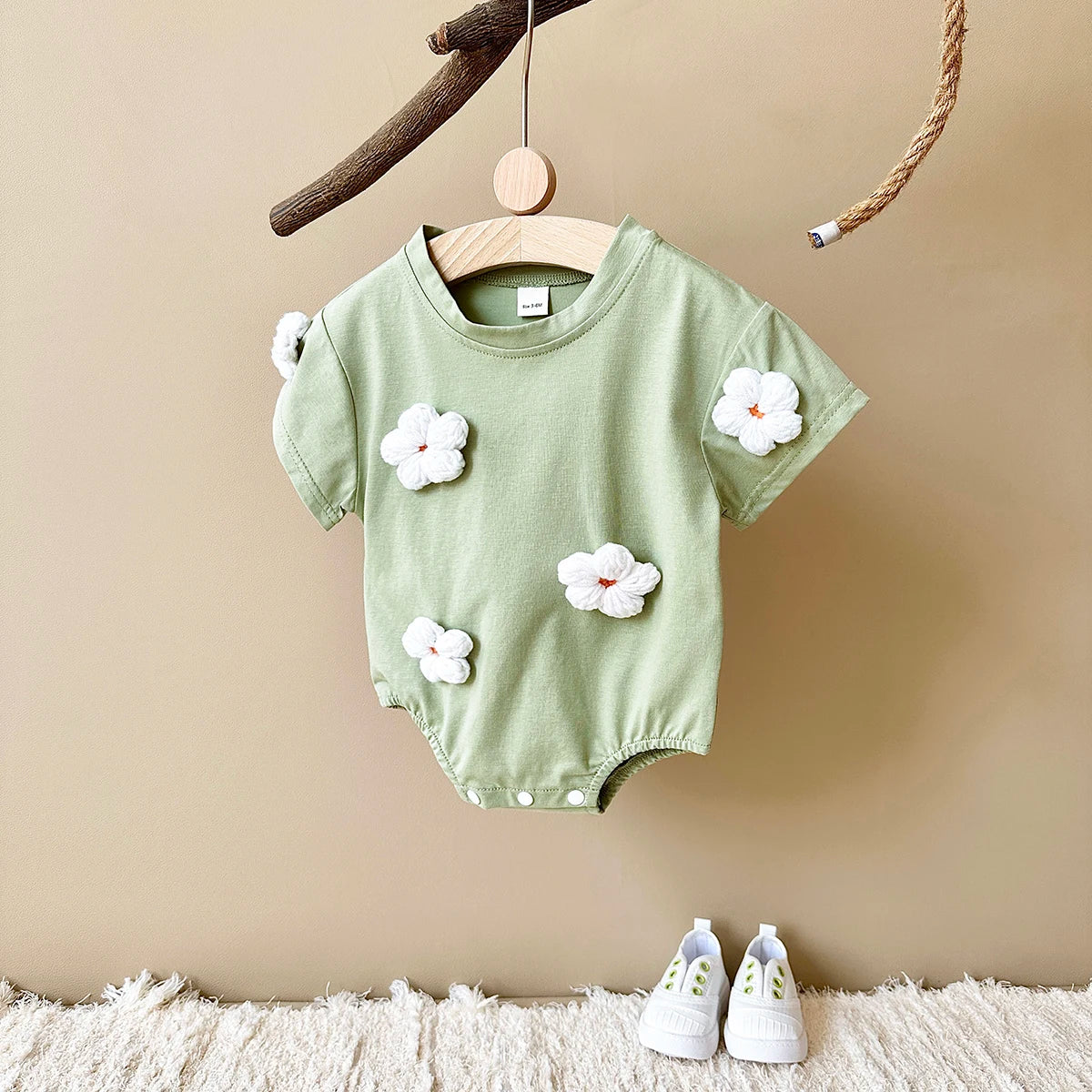 Fuzzy Cloud & Flower Baby Romper