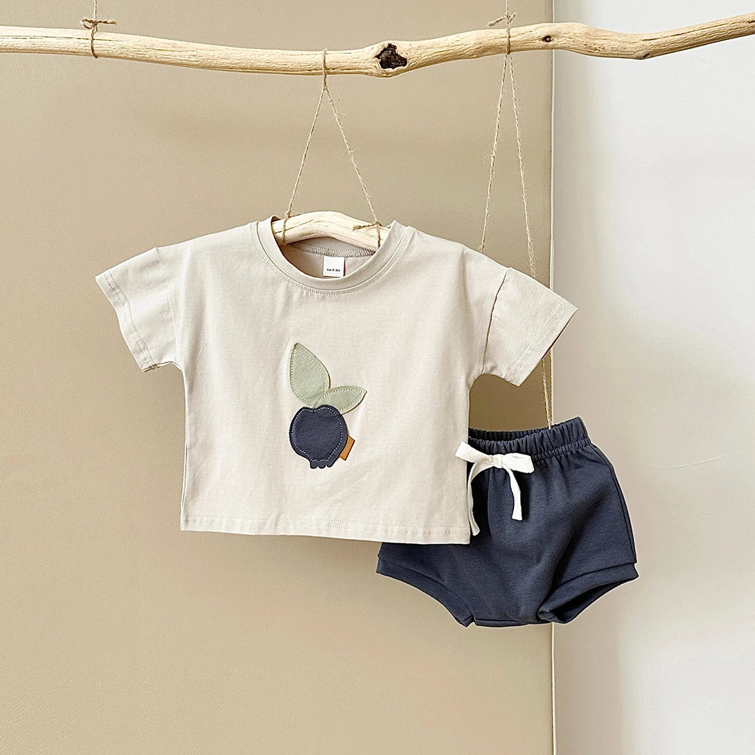 Fruit Print Round Neck T-shirt & Shorts