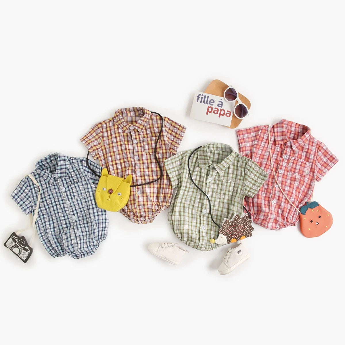 Baby Plaid Short Sleeve Bodysuits