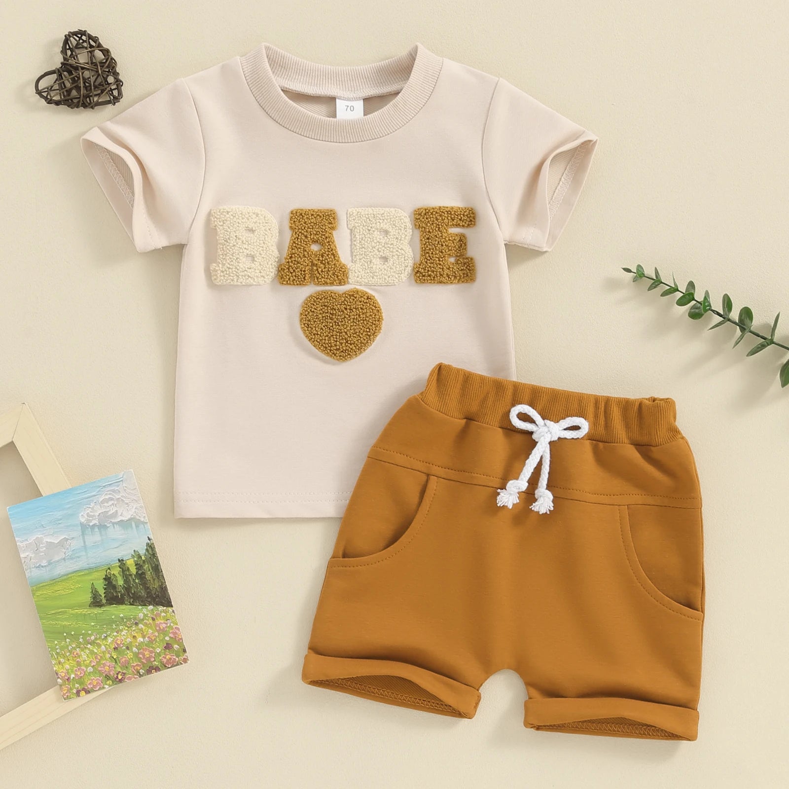 Fuzzy Heart T-Shirt & Shorts Set