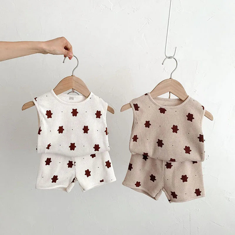 Infant Waffle Bear Vest & Shorts Set