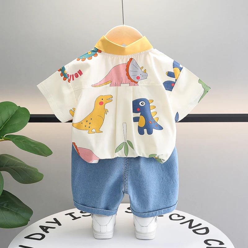 Dino & Faces Casual Tees & Shorts Set