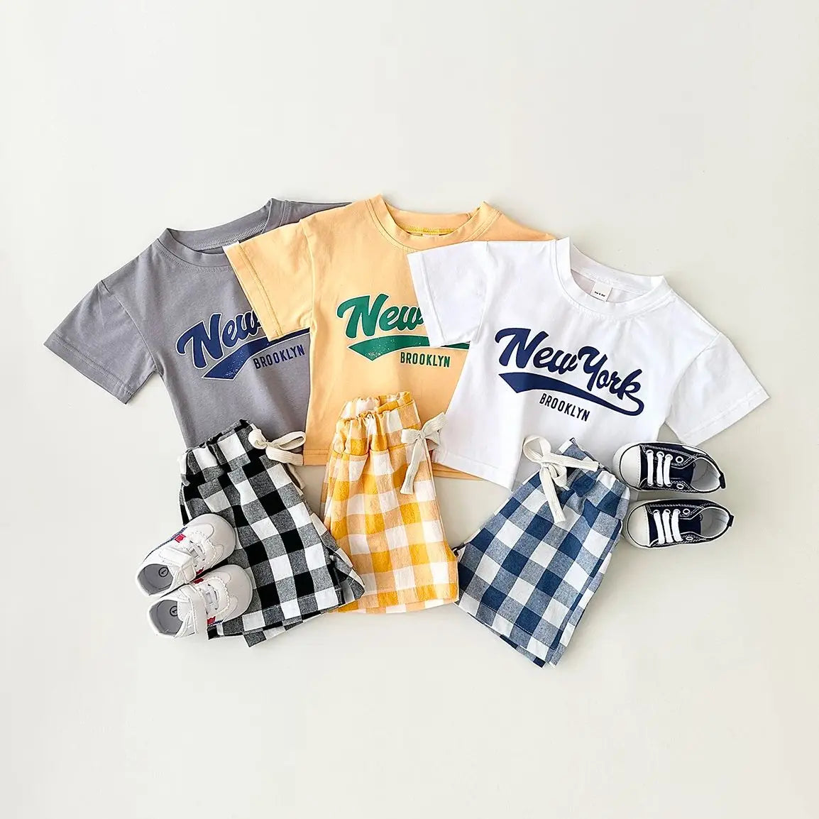 New York Print T-Shirt & Checkered Shorts Set