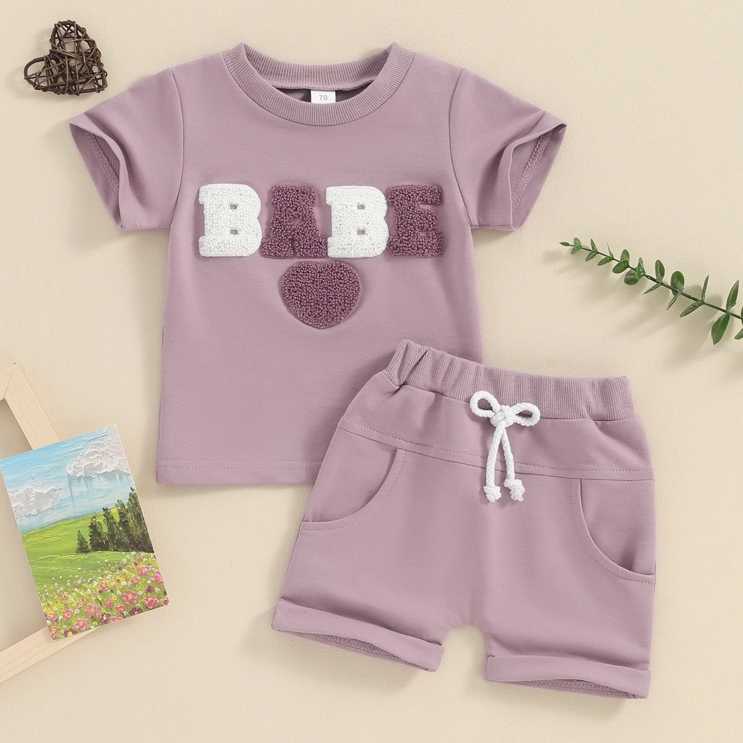 Fuzzy Heart T-Shirt & Shorts Set