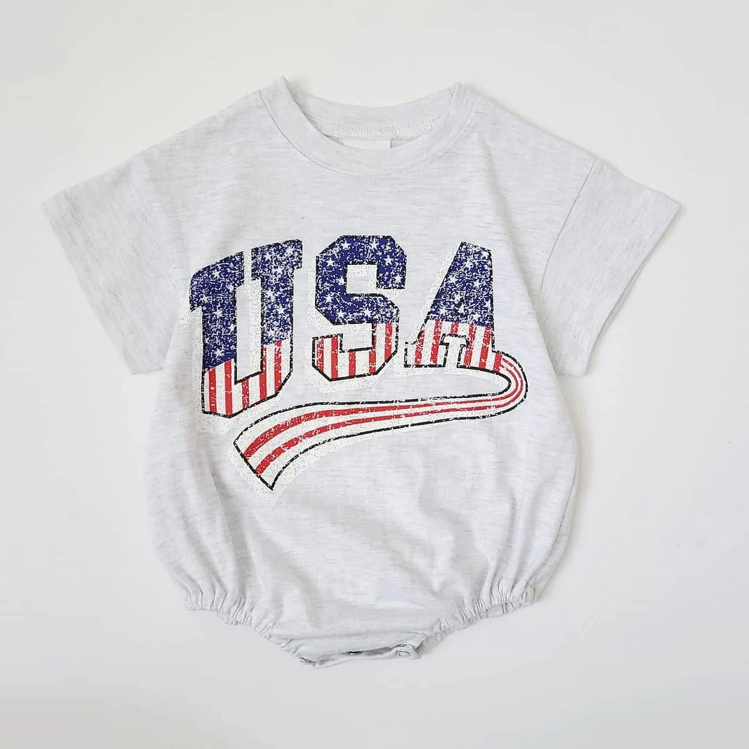 USA Print Short Sleeve Romper & Sets