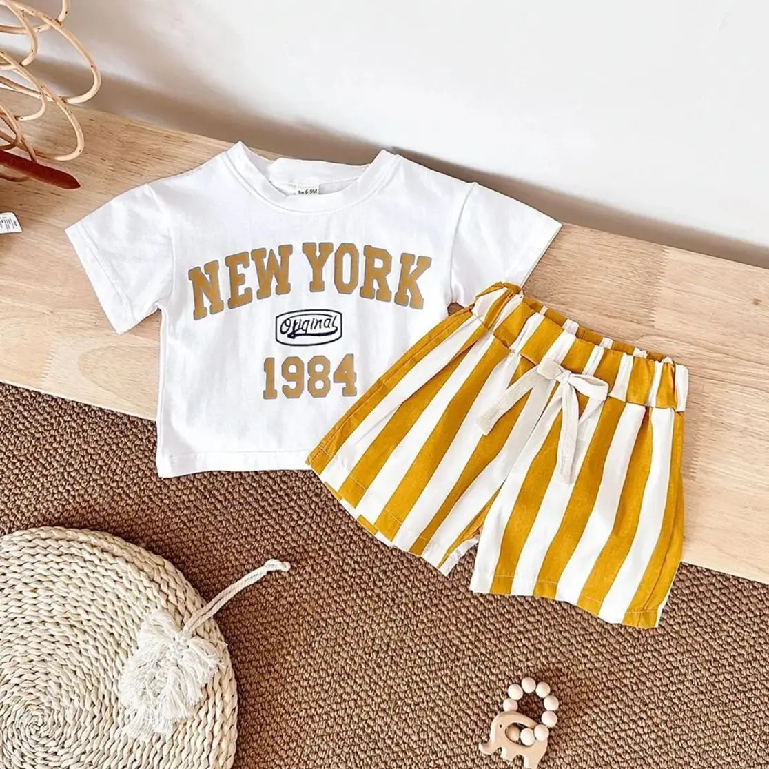 New York Print T-Shirt & Bars Shorts Set