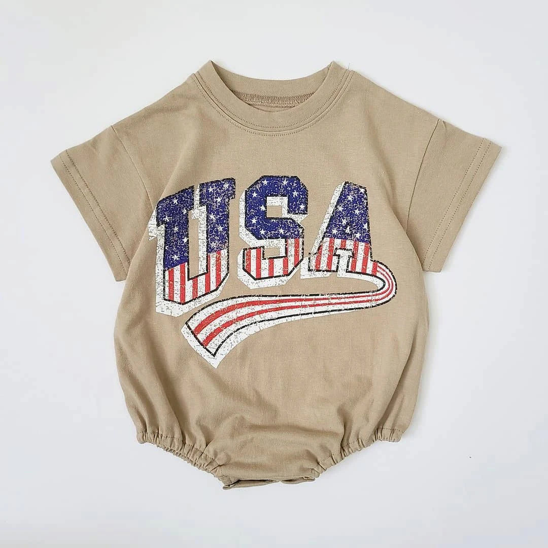 USA Print Short Sleeve Romper & Sets