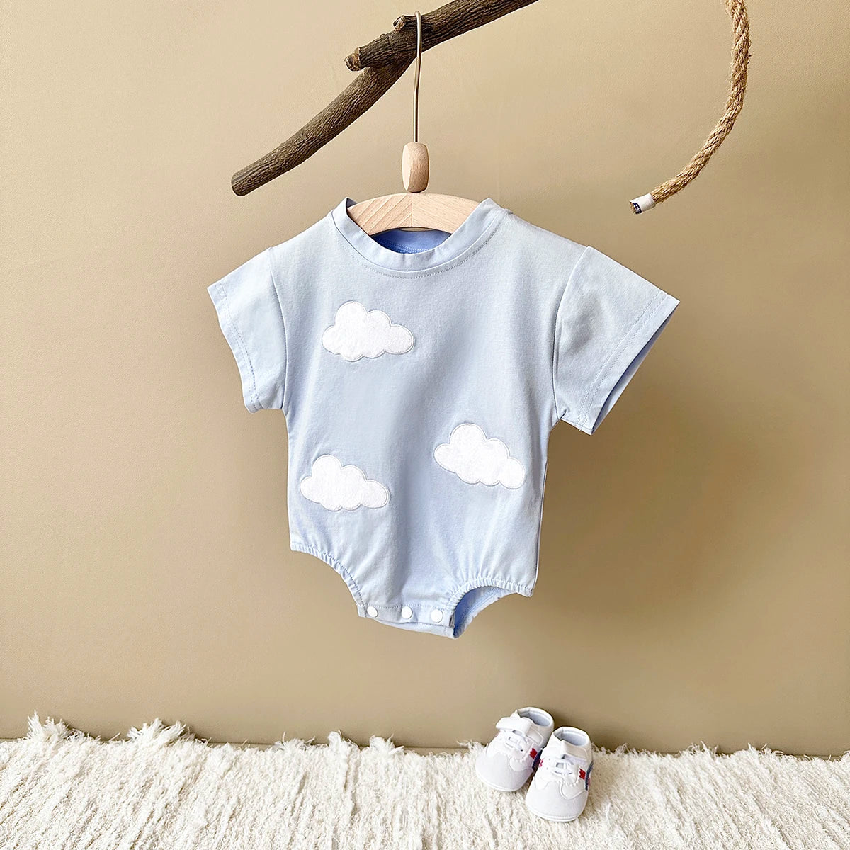 Fuzzy Cloud & Flower Baby Romper