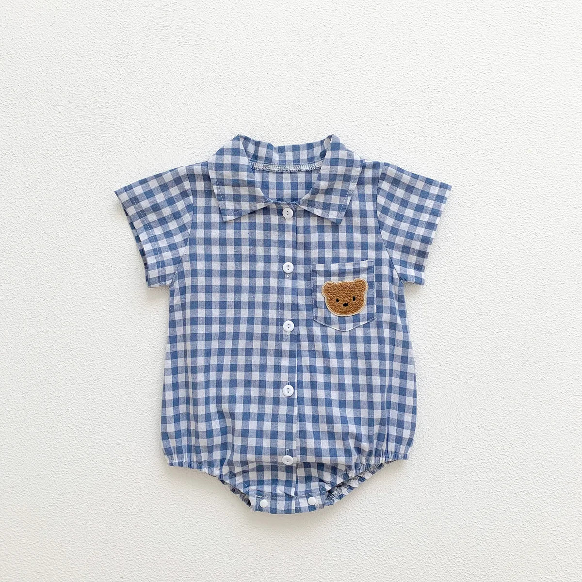 Plaid Bear Embroidered Jumpsuit