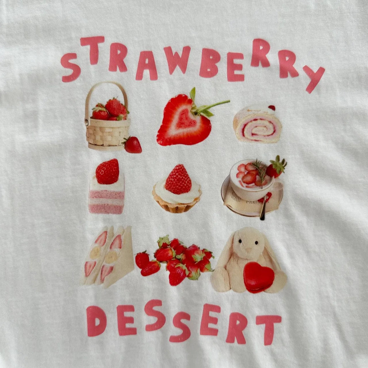Strawberry dessert graphic print close-up on baby t-shirt