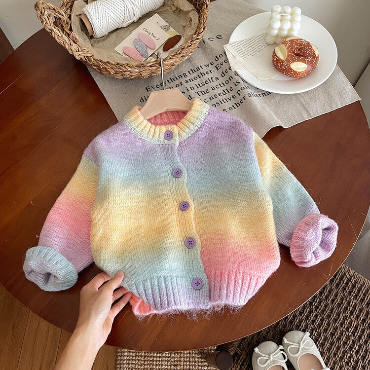 Girls' Gradient Thickened Sweater Round Neck