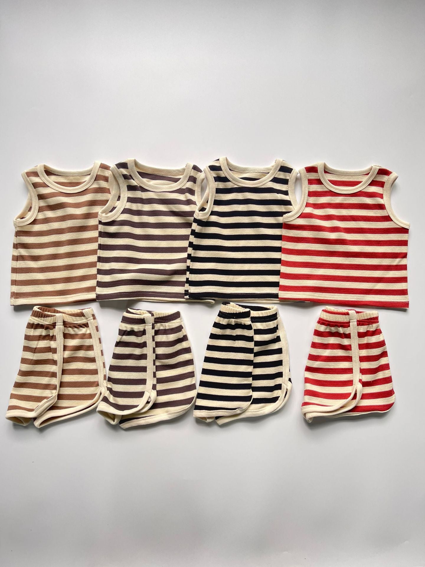 Striped Round Neck Vest & Shorts