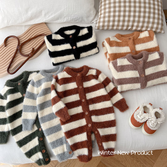 Baby Jumpsuit Baby Mink Fur Striped Romper