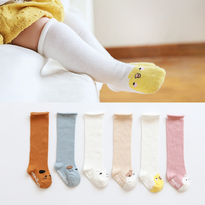 Knee high baby socks with animal faces in six colours